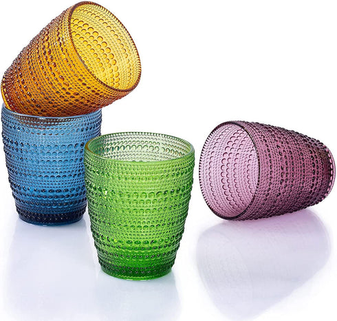 SUNNOW Vastto 10 Ounce Multicolor Polka Dot Glass Tumbler,for Water, Beverage,Juice, Wine,Beer, and Cocktail,Set of 4