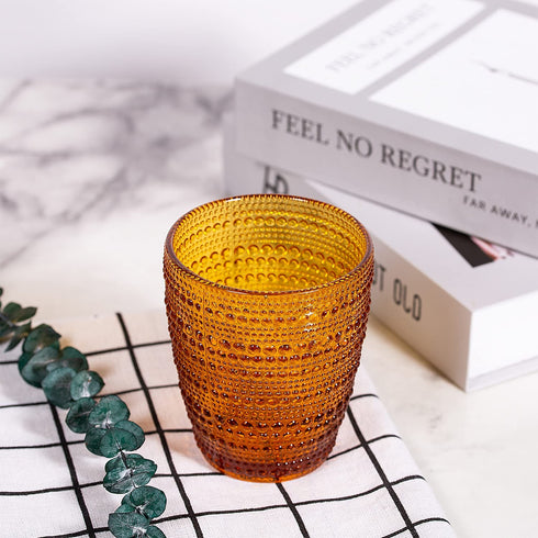 SUNNOW Vastto 10 Ounce Multicolor Polka Dot Glass Tumbler,for Water, Beverage,Juice, Wine,Beer, and Cocktail,Set of 4
