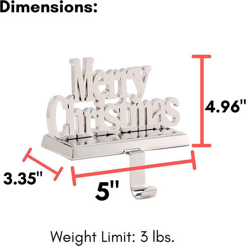 BIRDROCK HOME Merry Christmas Stocking Holder for Mantle - Christmas Decorations - Holiday Greetings - Mantle Fireplace Topper - Decorative Metal Hanger for Stockings - Home D©cor