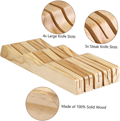RedCall Kitchen Knife Holder for Drawer Solid Wood Universal Knife Block Without Knives,home & chef Knife Drawer Organizer Insert,Premium Under Cabinet Knife Storage (9 knife holder)