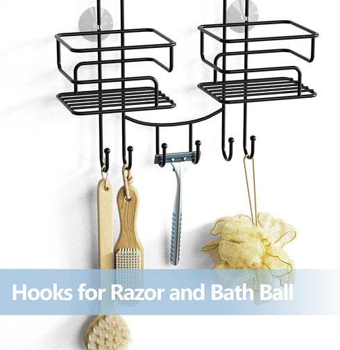 SRIWATANA Shower Caddy Hanging Over Head, Bathroom Shower Organizer Shower Rack Holder with Hooks for Razors - Black
