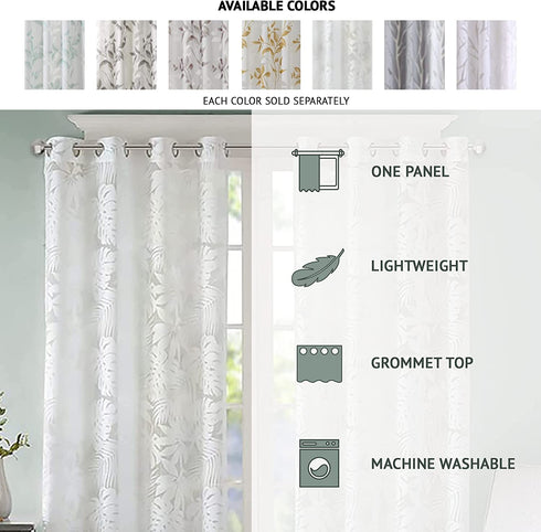 Madison Park Cecily Semi Sheer Single Panel Window Curtain Burnout Botanical Print, Easy to Hang, Fits up to 1.25" Diameter Rod, 50x84, Leaves Aqua