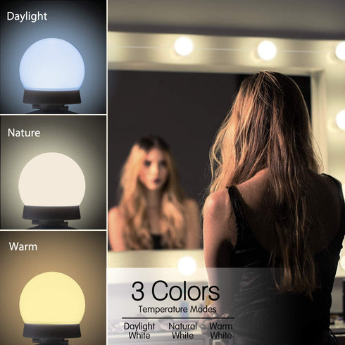 Upgraded Hollywood Style Vanity Mirror Lights Kit, 10 Dimmable Led Bulbs with 3 Color Modes, Best for Makeup Dressing Table Bathroom Dressing Room, Power Supply Plug in Lightings (Mirror Not Include)