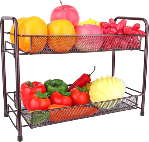Spice Rack for Countertops,Fruit and Vegetable Storage Basket for Kitchen, 2 Tier Free Standing Seasoning Organizer, Bathroom Counter Storage Shelf, Bronze