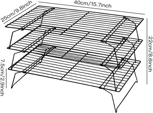 Cooling Rack, Lainrrew 3 Tier Stackable Baking Rack Stainless Steel Wire Cooking Rack for Cooking Roasting Cooling, Collapsible & Foldable, Dishwasher & Oven Safe