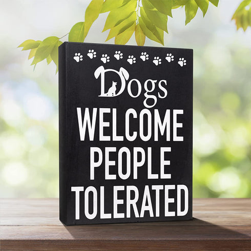 JennyGems Dogs Welcome People Tolerated Sign, 8x6 Inch Hanging Wall Art, American Made, Dog Decor, Dog Gifts, Funny Dog Signs