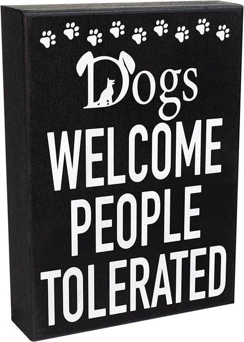 JennyGems Dogs Welcome People Tolerated Sign, 8x6 Inch Hanging Wall Art, American Made, Dog Decor, Dog Gifts, Funny Dog Signs