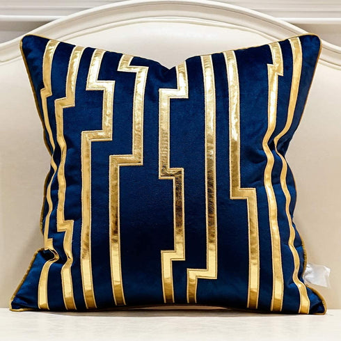 Avigers 20 x 20 Inches Navy Blue Gold Leather Striped Cushion Cases Luxury European Throw Pillow Covers Decorative Pillows for Couch Living Room Bedroom Car 50 x 50cm