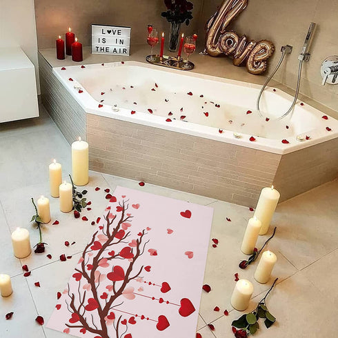 ALAGEO Valentine's Day Doormat Love Heart Tree Entrance Mat Pink Red Romantic Love Happy Valentine's Day Decorative Floor Mat Non Slip Washable Welcome Mats for Home Decoration 18"x30"