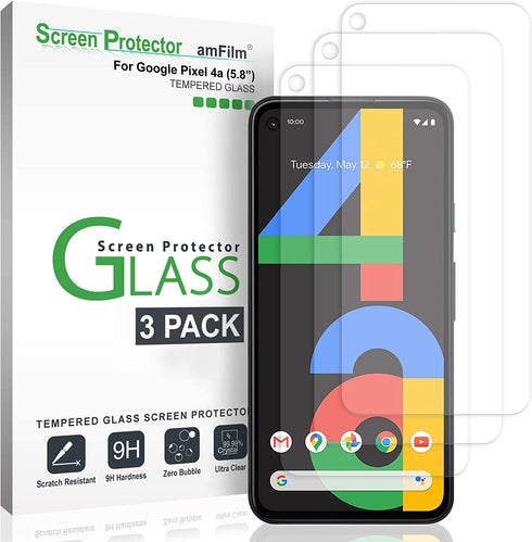 (3 Pack) amFilm 5.8 inch Tempered Glass Screen Protector for Google Pixel 4A, 0.26mm Thickness HD Clear, Anti-Scratch Bubbles-Free