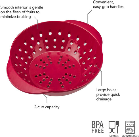 Tovolo Mini Quick Draining Berry Wash With Easy Grip Handles, Small Food Strainer for Berries & Fruit, Melamine Colander to Minimize Bruised Fruit, Cayenne Red