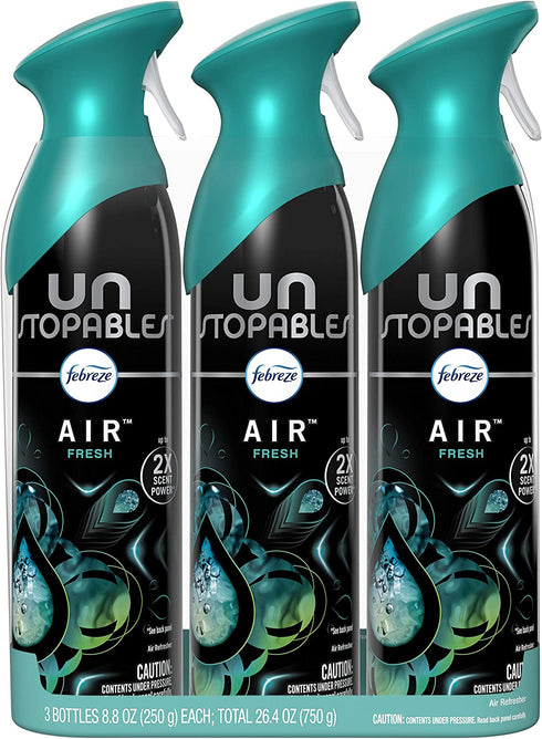 Febreze Unstopables Air Freshener Spray, Fresh Scent, Odor Eliminator for Strong Odor, 8.8 Oz (Pack of 3)