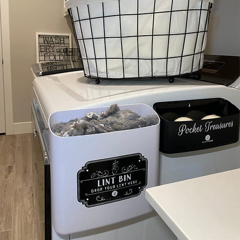 Magnetic Lint Bin For Laundry Room | Farmhouse Retro Magnetic Lint Bin for Laundry Room Storage Decor - Lint Container Space Saving Washer and Dryer Trash Can Solution Wall Mount (Off-White)