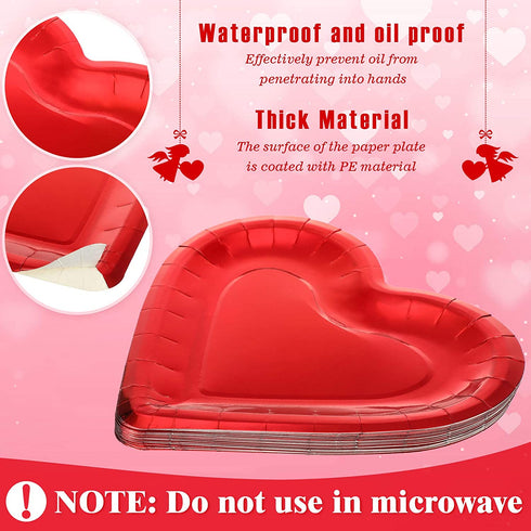 24 Pieces Thick Heart Shaped Paper Plates Disposable Party Plates 10.6 Inch Large Size Dinnerware Plates Decorative Tableware for Mother's Day, Wedding Birthday Grad Party Valentine's Day