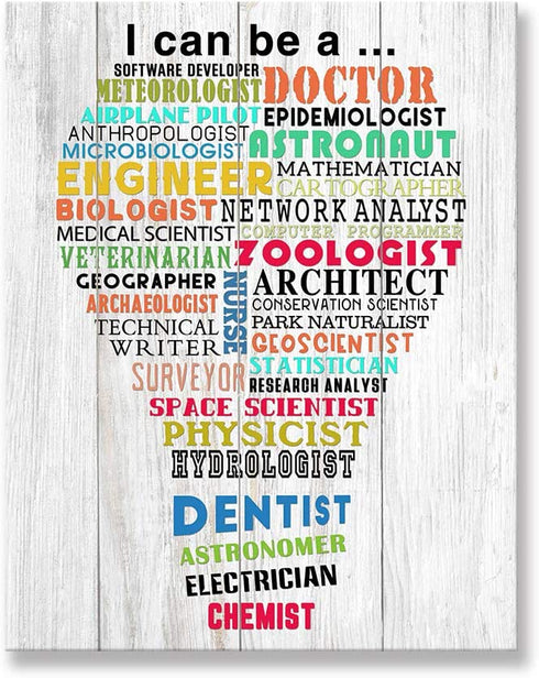 Classroom Wall Art, Inspirational Quotes Wall Decor Family Rustic Painting Canvas Prints Framed Artwork for School Children's Room Bedroom Office Pictures Posters (12 X 15 inch, White - I can be a)