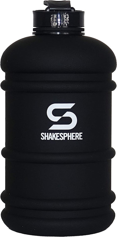 SHAKESPHERE Large Sports Water Bottle - BPA Free Hydration Jug, Black - Ideal for Sports, Camping, Outdoor, Biking & Kids (Matte Black White Logo, 2.2L)