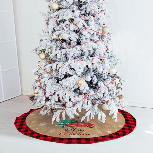Christmas Tree Skirt Red Buffalo Plaid Xmas Tree Skirt wirh Red Truck for Merry Christmas Xmas Holiday Party Decorations 48 Inch
