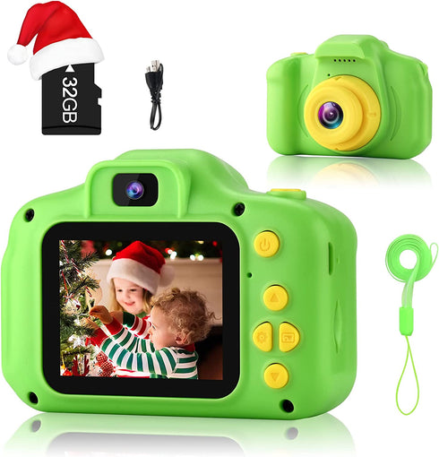 GKTZ Kids Digital Camera, Upgrade Selfie Camera 12MP Toddler Camera Children Video Camcorder, Birthday Gifts for Boys and Girls Age 3 4 5 6 7 8 9 with 32GB SD Card - Green