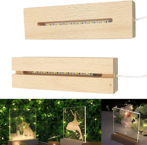 SYWAN 2Pack 6 inch Wood Rectangle Display Pedestal,Wooden Rectangle Led Lights Display Base for Acrylic and Plexiglass,Wood Night LED Light Lamp Base