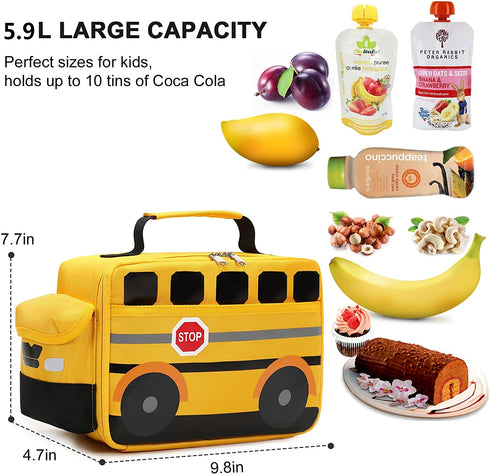 BLUBOON Insulated Lunch Box for Kids Boys Girls School Lunch Bags Reusable Cooler Thermal Meal Tote for Picnic (Yellow School bus)