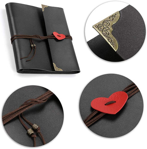 OwnMy DIY Photo Album Scrapbook PU Leather Adventure Photo Book with Corner Stickers Gifted Box - Perfect Baby Memory Book Birthday Wedding Anniversary (Black)