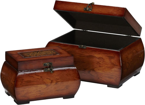 Nearly Natural 527 Decorative Lacquered Wood Chests, Set of 2,Brown,Small: 5.5w x 8.5d x 5.25h, Large: 8.25w x 11.25d x 6.5h