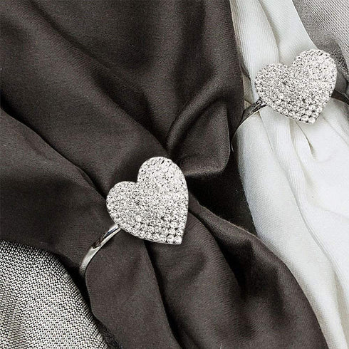 mw Decor: Napkin Rings Set of 12 for Dinner Party - Weddings - Holidays - Christmas - Silver Sparkle with a Clear Rhinestone Decoration (Silver Heart)
