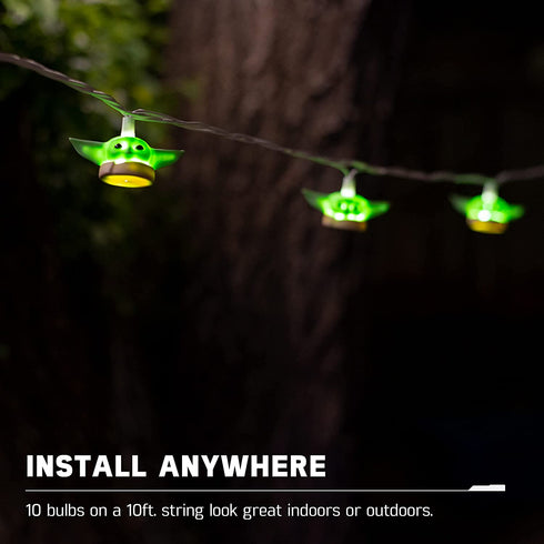 Star Wars Baby Yoda String Light, The Mandalorian, The Child, Grogu, 5000K Cool White, 10 LED Lights, Indoor/Outdoor, Collector's Edition, Ideal for Kid's Bedroom, Christmas Gift, 10 Feet, 53739
