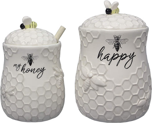 Young's Inc. Ceramic Honey Jar with Wooden Honey Dipper - Farmhouse Kitchen Decor - Tea Accessories