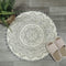 Uphome Small Round Rug 2™ Boho Beige and Grey Bathroom Rug with Pom Poms Fringe Washable Mandala Circle Shower Mat Soft Non-Slip Cute Circular Throw Rug for Sink Powder Room Kids Room Nursery