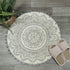 Uphome Small Round Rug 2™ Boho Beige and Grey Bathroom Rug with Pom Poms Fringe Washable Mandala Circle Shower Mat Soft Non-Slip Cute Circular Throw Rug for Sink Powder Room Kids Room Nursery