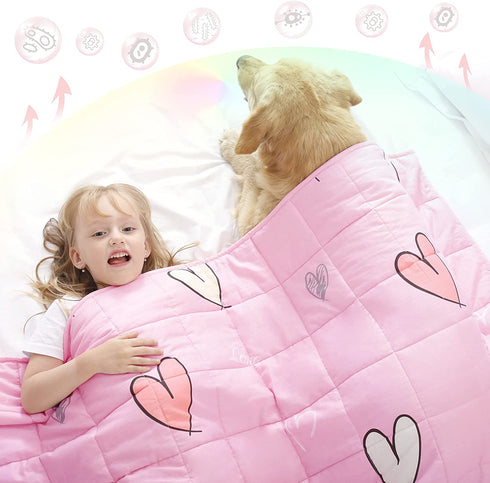 Joyching Weighted Blanket Kids 2 lbs 36x48 inches Egyptian Cotton 600TC for Toddler Cooling Soft Heavy Throw Child Bed Size with Glass Beads, Printed Pink Heart
