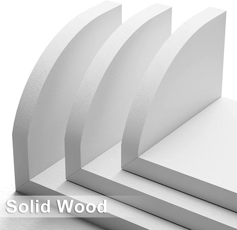 SRIWATANA White Floating Shelves, Solid Wood Wall Shelves Set of 3, Rustic Storage Shelves for Bedroom, Living Room, Kitchen, Bathroom - White