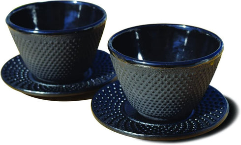 Old Dutch International Black Tea Cups & Saucers, Set of 2 Matte BLK Cup/Saucer CAST Iron-4 OZ