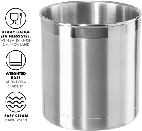 Oggi Steel Holder Utensil Crock, Jumbo, Stainless Steel - 7"