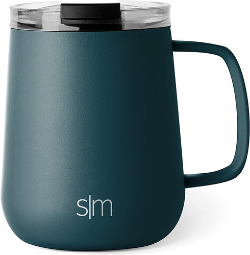 Simple Modern Insulated Coffee Mug with Handle Stainless Steel Voyager Travel Cup with Clear Flip Lid 12oz Mug w/ Handle, -Riptide