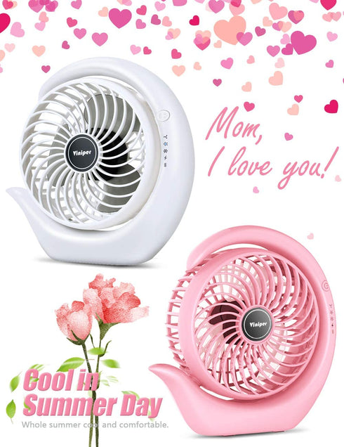 viniper Battery Operated Fan, Small Desk Fan : 3 Speeds & 8-24 Hours Longer Working, 180° Rotation, Optimised Portable USB Rechargeable Fan , Small but Mighty, Strong Wind (6.2 inch, White)
