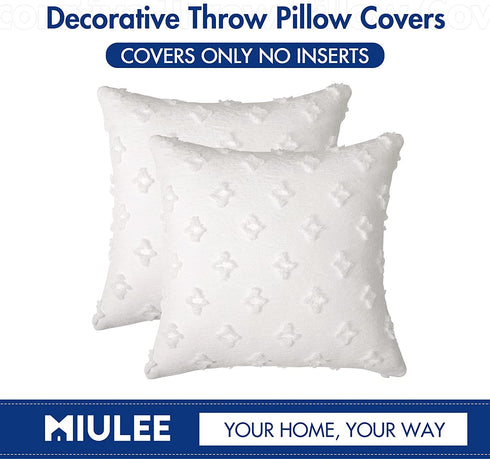 MIULEE Set of 2 Decorative Throw Pillow Covers Rhombic Jacquard Pillowcase Soft Square Cushion Case for Spring Couch Sofa Bed Bedroom Living Room, 18x18 Inch, White