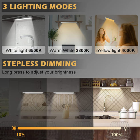 Wireless Under Cabinet Lights, 72 LED Under Counter Lights for Kitchen, USB Motion Sensor Light Indoor, Dimmable LED Motion Sensor Light Strip, Battery Powered Motion Activated LED Night Light