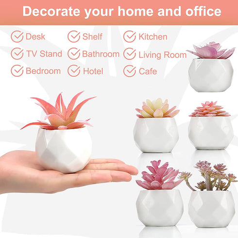 Remittur Set of 6 Artificial Succulents in Ceramic Pots, Pink Fake Succulent Plants for Bedroom Decor, Small Succulents Plants Artificial Fake Plant Decor, Mini Desk Plant for Home Decor (Pink)