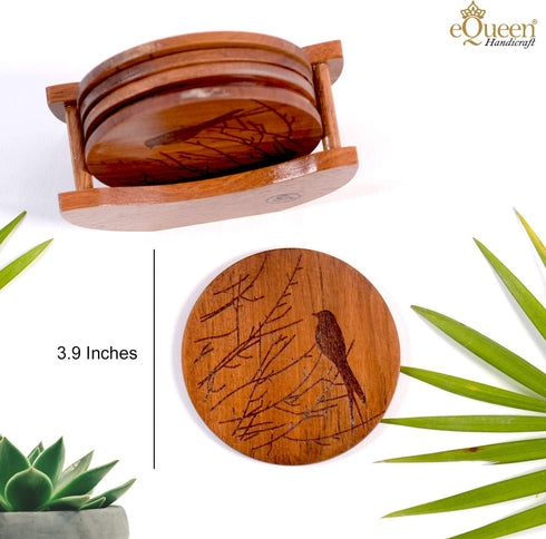 Wooden Coasters for Coffee Table NOT Moisture Absorbing, Drink Coasters for Wooden Table, Natural Wooden Coasters with Holder, Table Coasters for Wood Table, 3.9 in Diameter, 7pcs