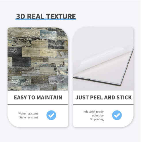Art3d Peel and Stick Distressed Rustic Wood Panel 5-Pack of 13.5x11.4inches, for Kitchen Backsplash, Bathroom Decoration, Fireplace and Stair Riser Decal, Made of PVC Composite Laminate