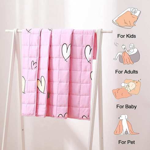 Joyching Weighted Blanket Kids 2 lbs 36x48 inches Egyptian Cotton 600TC for Toddler Cooling Soft Heavy Throw Child Bed Size with Glass Beads, Printed Pink Heart