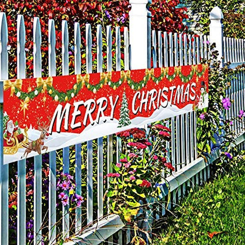 Ushinemi Merry Christmas Banner Xmas Party Decorations for Outdoor Outside Yard Decor Sign, 9.8X1.6 Feet