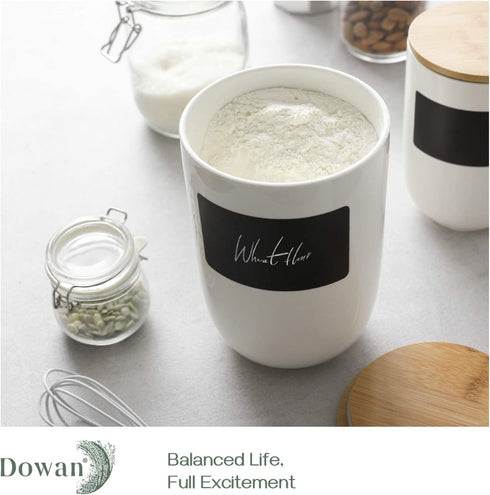 DOWAN Coffee Canister for Ground Coffee, 60 OZ (1800 ML) Kitchen Canisters with Airtight Lid & Chalkboard, Farmhouse White Ceramic Canisters, Food Storage Containers for Coffee, Sugar, Tea, Salt