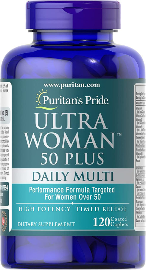 Puritans Pride Ultra Woman 50 Plus Multivitamin Caplets with Zinc, 120 Count, White