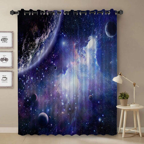Blackout Curtains Kids Room Darkening Curtains Space Cosmic Sky Stars in Galaxy Nebula Cosmos 52" Wide x 45" Long Thermal Insulated Grommet Top Window Curtains for Bedroom