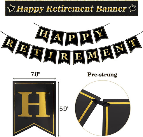 Decorlife Retirement Plates and Napkins Sets Serves 16, Retirement Party Supplies Includes Plates Set, Happy Retirement Banner, Fringe Curtains and Balloons, Total 136 PCS