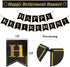 Decorlife Retirement Plates and Napkins Sets Serves 16, Retirement Party Supplies Includes Plates Set, Happy Retirement Banner, Fringe Curtains and Balloons, Total 136 PCS