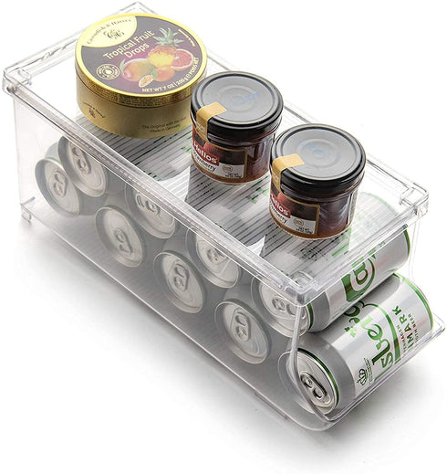 Set of 1- JinaMart Refrigerator Organizer Bin Pop Soda Can Beverage Holder for Fridge, Kitchen, Countertops, Cabinets, Clear Plastic Can Dispenser and Canned Food Pantry Storage Rack(With Lid)